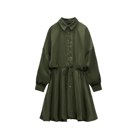 Zara | Dresses | Satin Dress In Olive Green | Poshmark